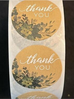 1” Thank You Kraft Floral Sticker Labels for gifting, packaging, wrapping, 200